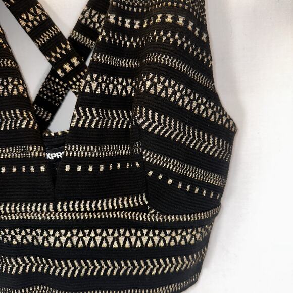 Express Women’s Metallic Crop Top Black Gold Geometric Pattern Size XS - Picture 4 of 8